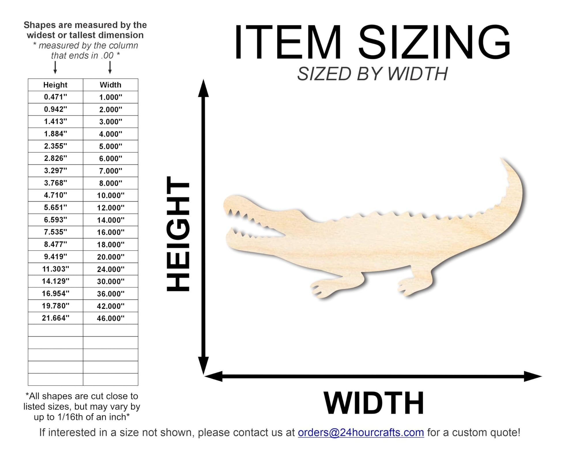 Unfinished Wood Alligator Shape | Reptile Craft Cutout | Up to 36" 6" / 1/4" - WoodArtSupply