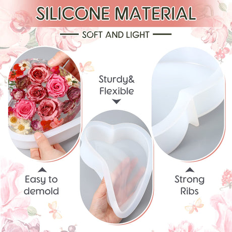 8 Pcs Large Silicone Molds for Resin Square Rectangle Heart Shaped Flower Preservation Kit for Resin Glossy Deep Epoxy Molds Silicone Deep Resin Irenare