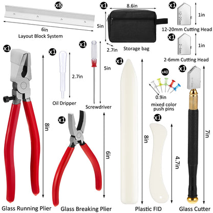 58 Pcs Stained Glass Supplies Glass Cutter Kit Including 8 Pcs Layout Block System 2 Pcs Class Running Breaking and Heavy Duty Glass Cutting Tool 2 - WoodArtSupply