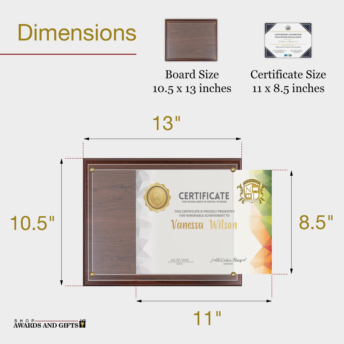 SHOP AWARDS AND GIFTS 8.5 x 11 Certificate Frame Holder, Slide in Wall Plaque Display, 10.5 x 13 Inch Board, Multiple Colors (Walnut) - WoodArtSupply