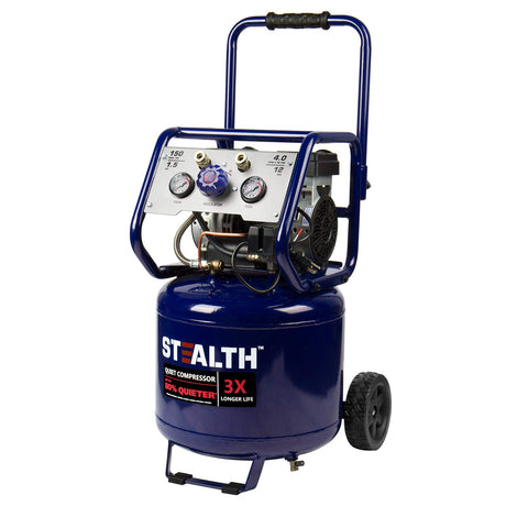 Stealth 12 Gallon Ultra Quiet Air Compressor, 1.5 HP Oil-Free Peak 150 PSI 68 Decibel Air Compressor,5 CFM @ 40 PSI 4 CFM @ 90 PSI Silent Portable Stealth