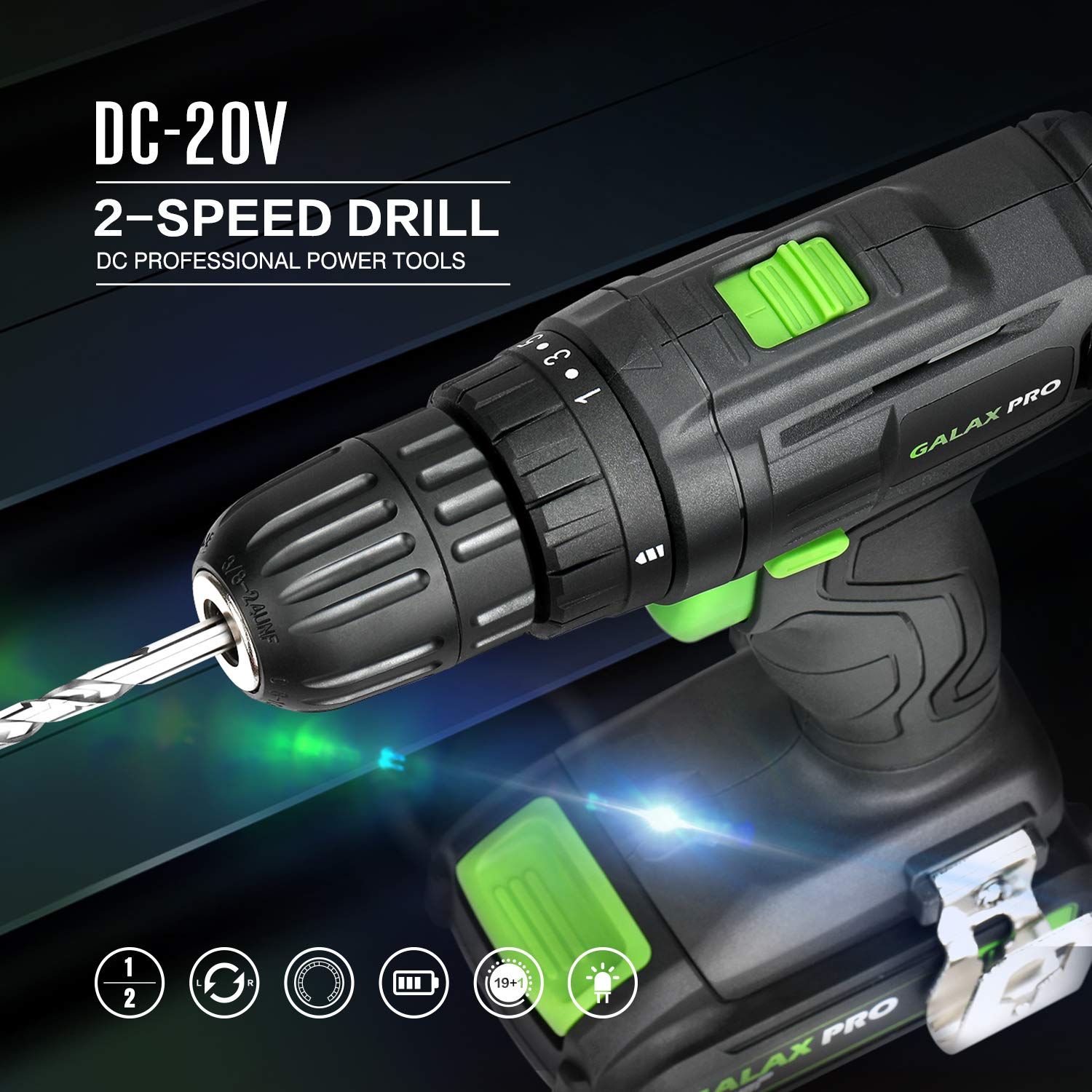 GALAX PRO Cordless Drill Driver/Impact Driver with 1pcs 1.3Ah Lithium-Ion Batteries, Charger Kit, 11pcs Accessories and Tool Bag GALAX PRO
