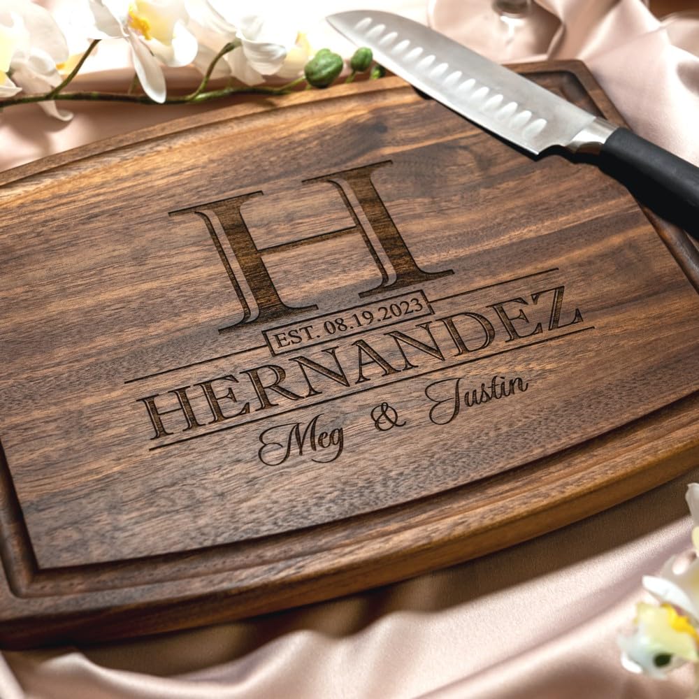 Personalized Cutting Board, Custom Wedding, Anniversary or Housewarming Gift Idea, Wood Engraved Charcuterie, for Couples, Family and Clients Classic Wedding Gift Boutique
