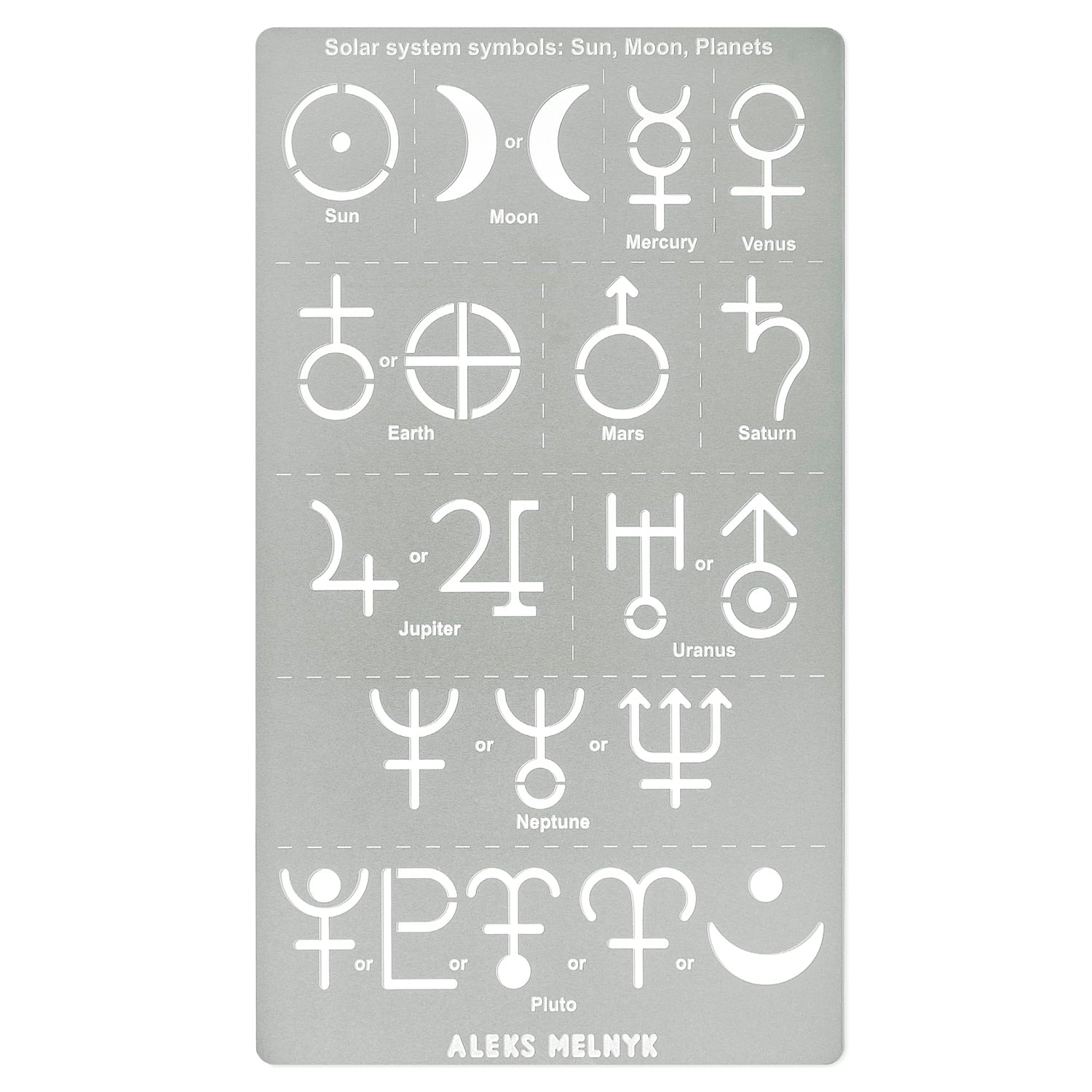 Aleks Melnyk No.413 Metal Stencil, Solar System Symbols, Sun, Moon, Planets, Small Stencil, 1 PC, Template for Wood Burning, Engraving, Crafting, Aleks Melnyk