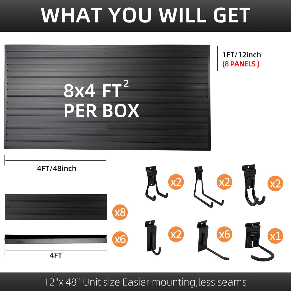 Slatwall Panels 4x8 ft with 15pcs Slat Wall Accessories, Slat Wall Paneling Garage Wall Organizer, PVC Wall Panels Pegboard with Slatwall Hooks, FRAYSCENT