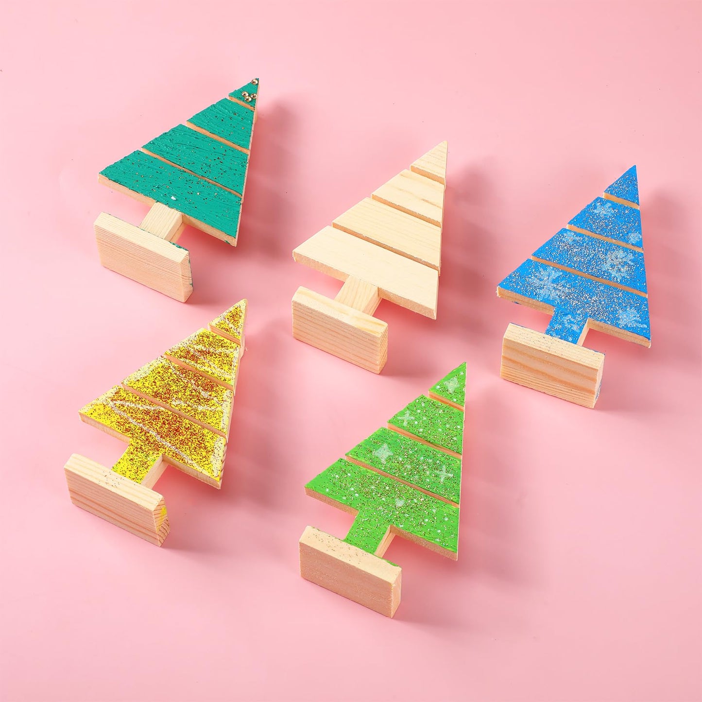 Geetery 6 Pcs Christmas Standing Wood Pallet Christmas Tree Unfinished Blank Wooden Christmas Tree Miniature Decorative Wood Trees for Crafting