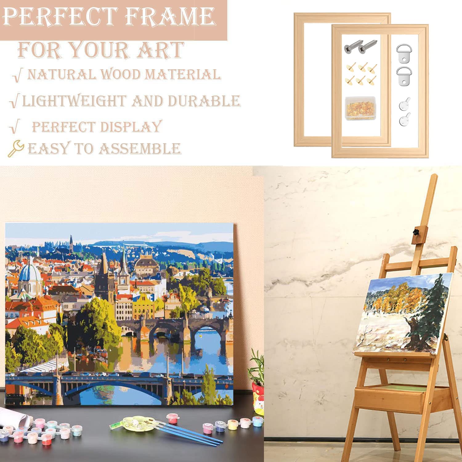 2 Pack 12"x 16" DIY Wood Canvas Stretcher Bars,Removable Canvas Frames Kit-Easy to Assemble,Wooden Frames Kit for Oil Painting,Diamond - WoodArtSupply