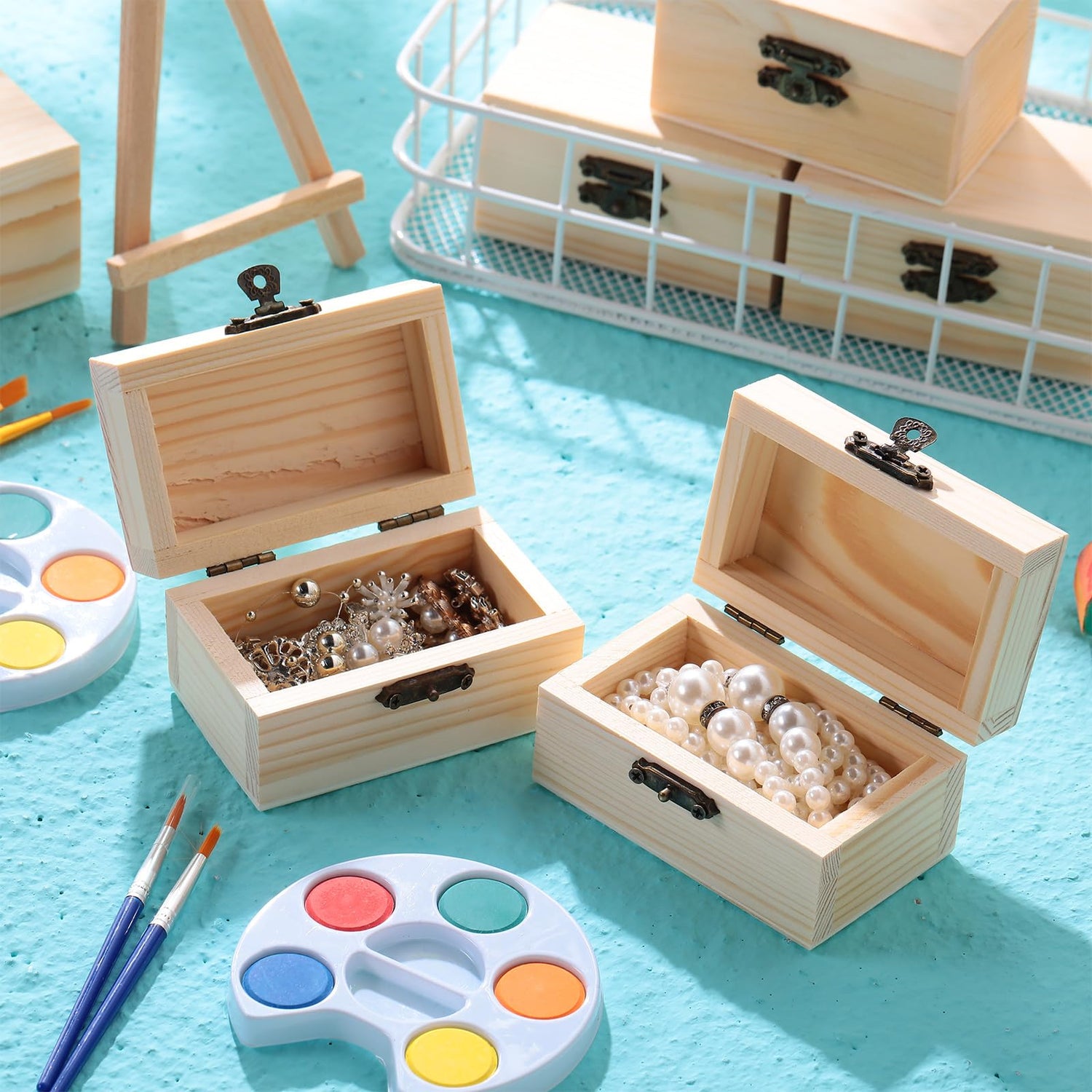 Thyle 48 Pcs Unfinished Small Wooden Box 3.54 x 1.97 x 2.17 Inch Treasure Boxes Wooden Mini Treasure Boxes Stash Wooden Box with Hinged Lid Locking Thyle