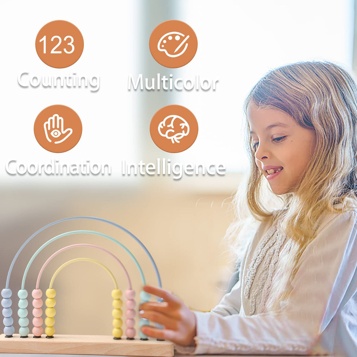 ibwaae Wooden Rainbow Abacus Beads Counting Toys Kids Early Math Skills Montessori Educational Learning Games for Toddler ibwaae