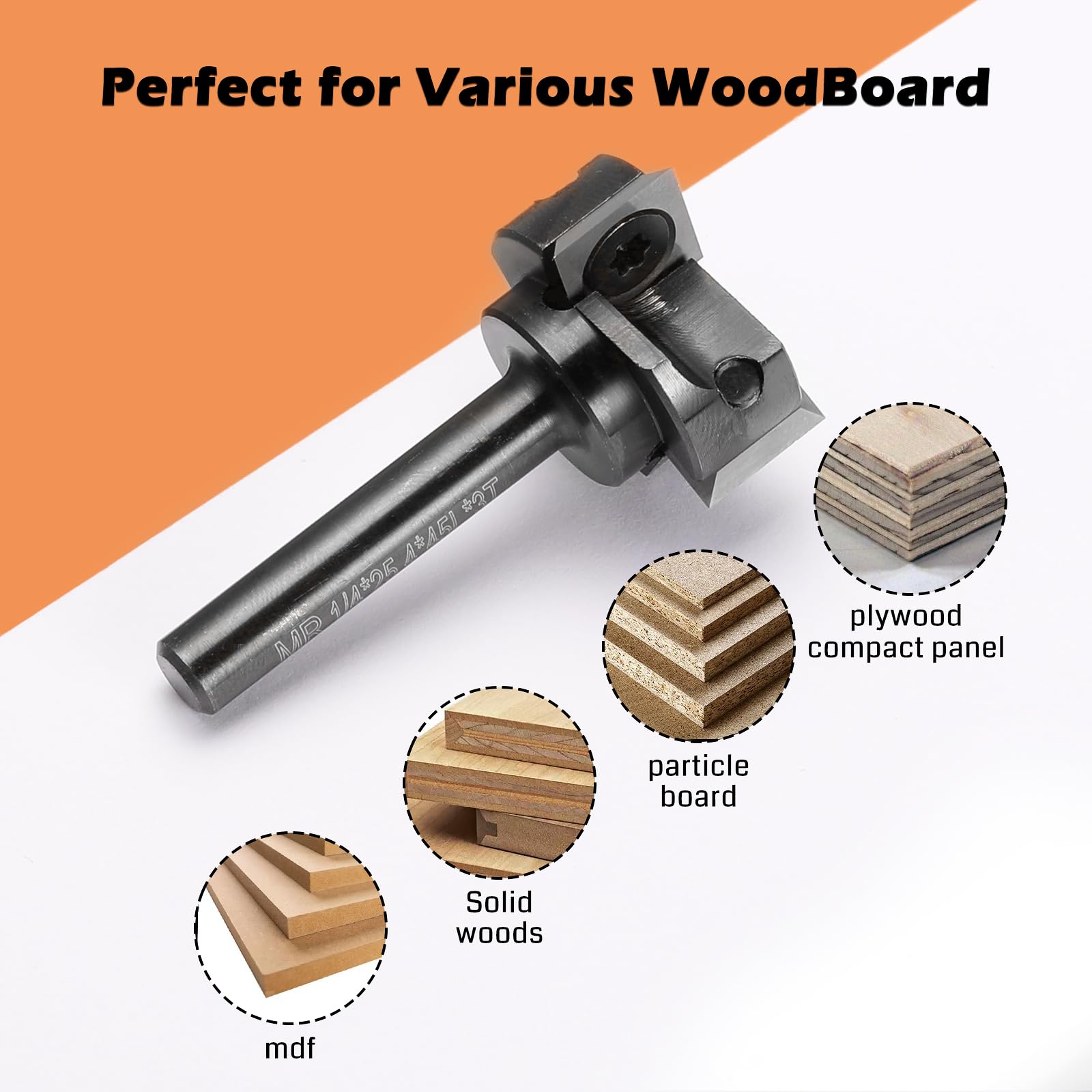 Genmitsu CNC Spoilboard Surfacing Router Bit 1/4" Shank, Slab Flattening Router Bit with 1" Cutting Diameter, 4 Flutes Insert Carbide Wood Planer - WoodArtSupply