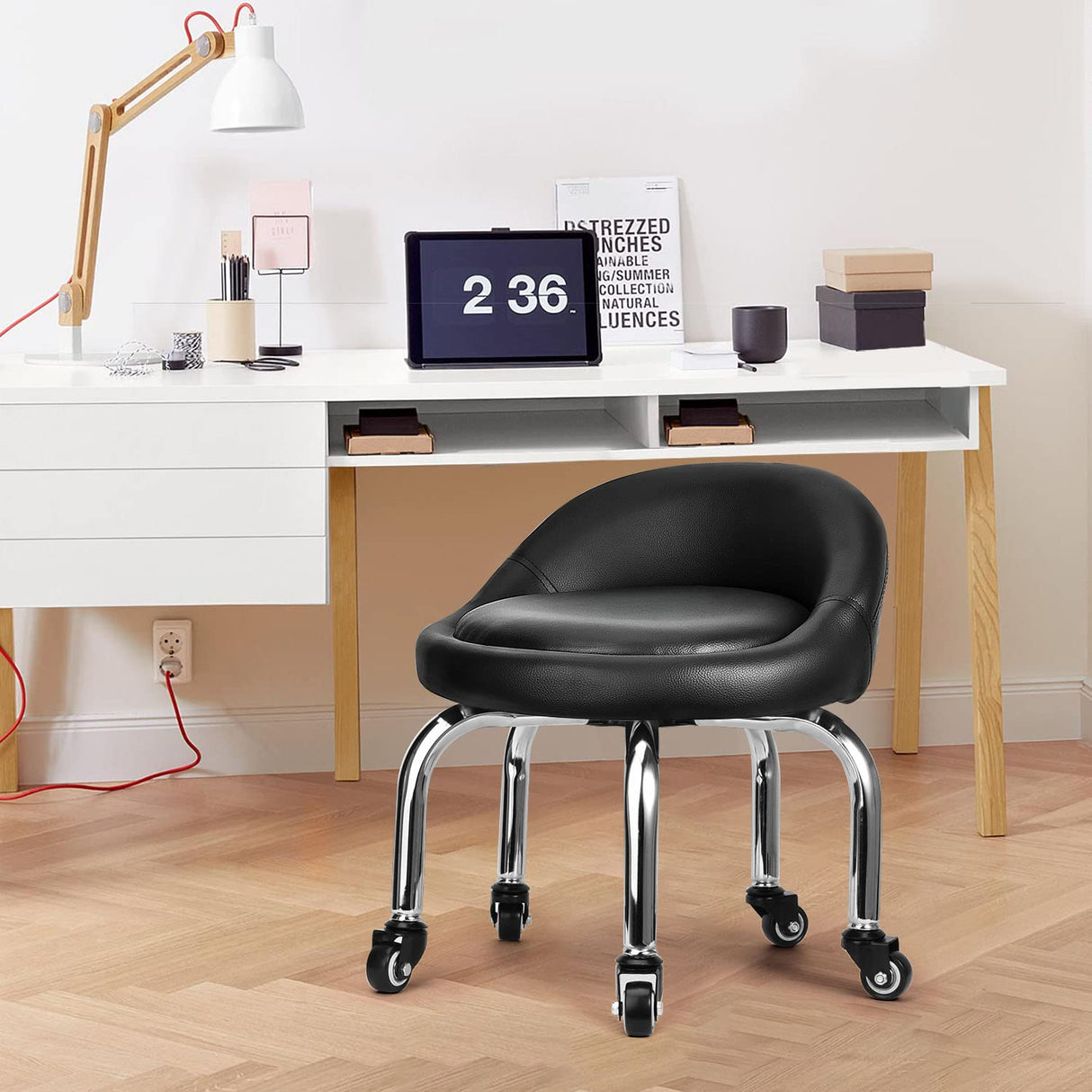 FLOLXNB Low Height Rolling Stool with Back, Low Height Rolling Chair, Low Stool with Wheels for Garage Shop Home Office,L FLOLXNB