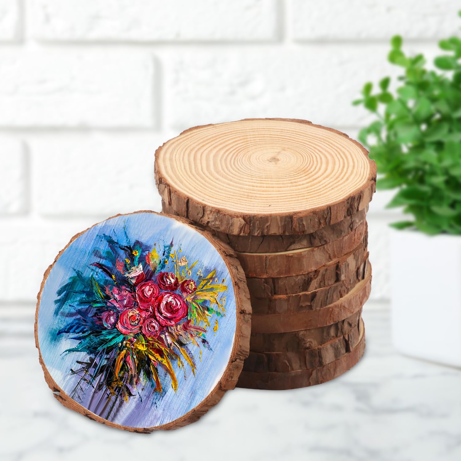 20 PCS 4.7-5.5 Inch Natural Wood Slices, Unfinished Pine Wood Circles with Barks for Coasters, DIY Crafts, Christmas Rustic Wedding Ornaments and GNIEMCKIN