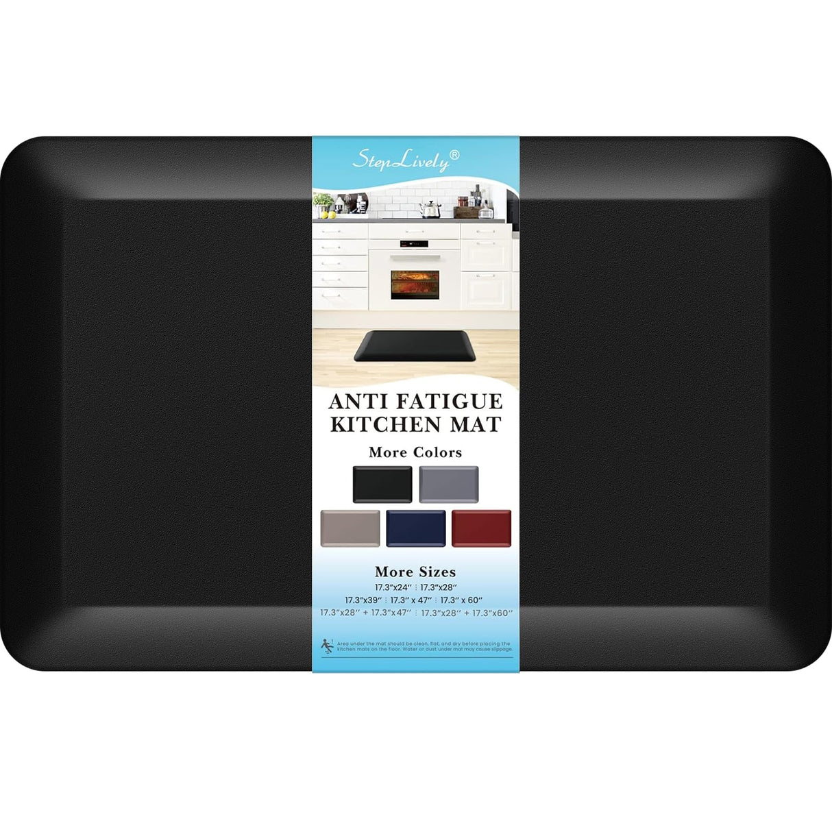 4/5 Inch Thick Kitchen Mat - Cushioned Anti Fatigue Mats for Kitchen Floor - Easy to Clean, Waterproof, Non-Slip Kitchen Rug for Sink, Office, StepLively