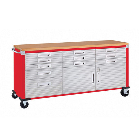 Seville Classics UltraHD Heavy Duty Rolling Cabinet Workbench Table w/Solid Wood Top, Workstation for Garage, Warehouse, Office, Workshop, 77" W x Seville Classics