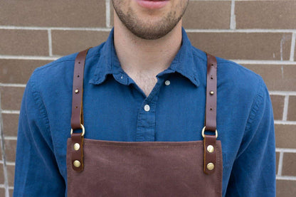 ApronMen Leather and Waxed Canvas Server Aprons With 3 Pockets for Men/Women - Adjustable Barista Work Apron With Kitchen Towel Holder - Chef