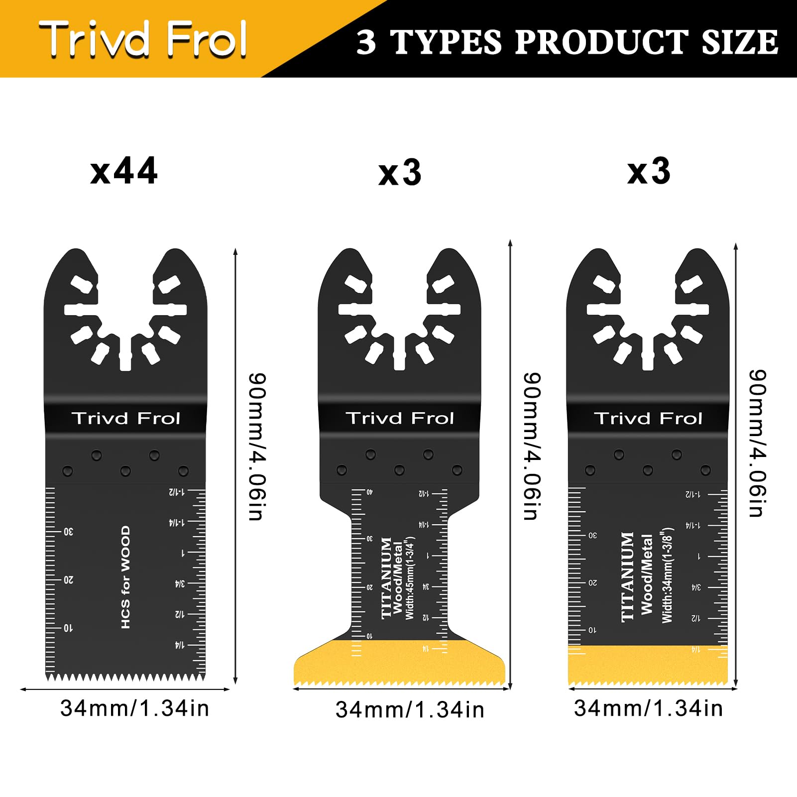 Trivd Frol 50PCS Oscillating Saw Blades, Professional Universal Titanium Multitool Blades for Wood Plastics Metal, Quick Release Multi Tool Blades - WoodArtSupply