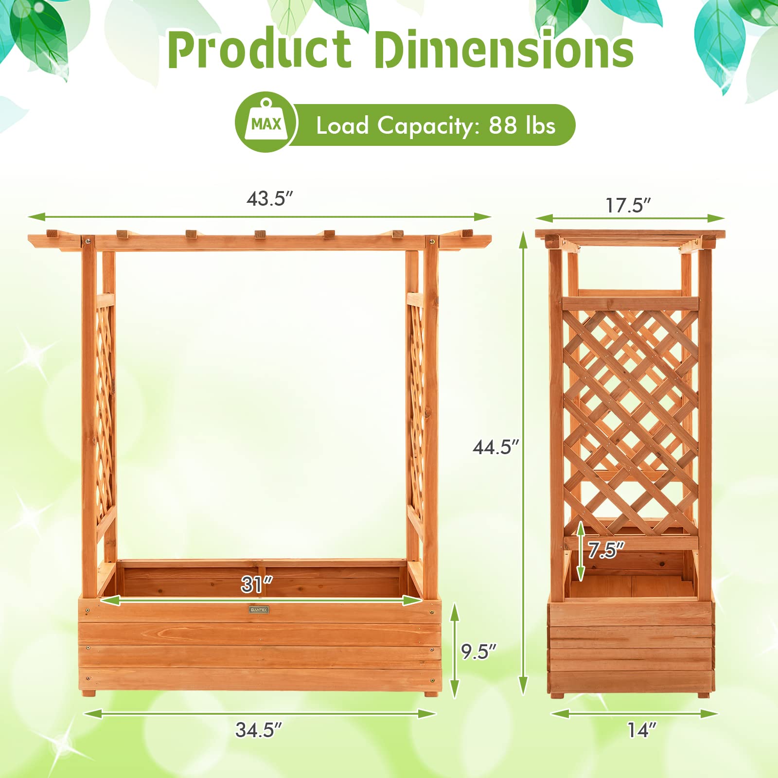 Giantex Raised Garden Bed with Trellis, Wood Planter Box with Roof & Side Trellis, Drain Holes, Elevated Raised Bed with Trellis for Climbing Plant - WoodArtSupply