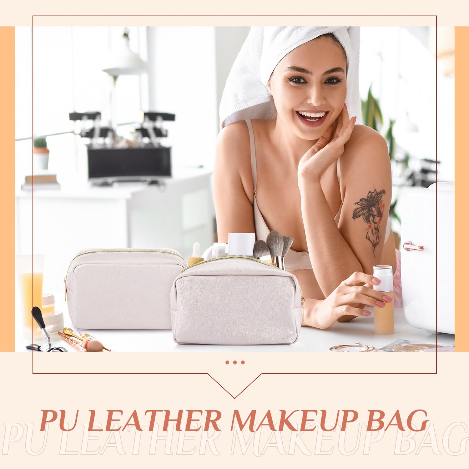 Sweetude 10 Pieces Preppy Makeup Bag Aesthetics Cosmetic Bag Purse Pu Leather Makeup Pouch Small Portable Water Resistant Zipper Toiletry Organizer Sweetude