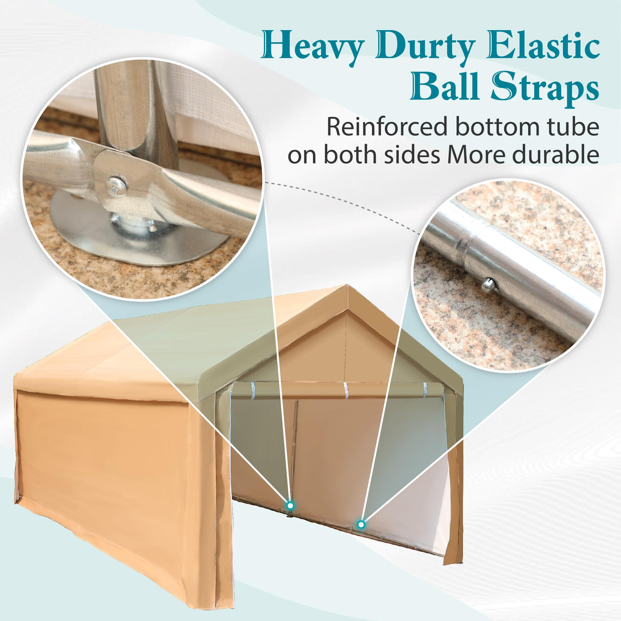 PHI VILLA 10x20 ft Heavy Duty Carport Car Canopy Garage Extra Storage Shelter Boat Party Tents Shed with Removable Sidewalls and Doors, Beige PHI VILLA