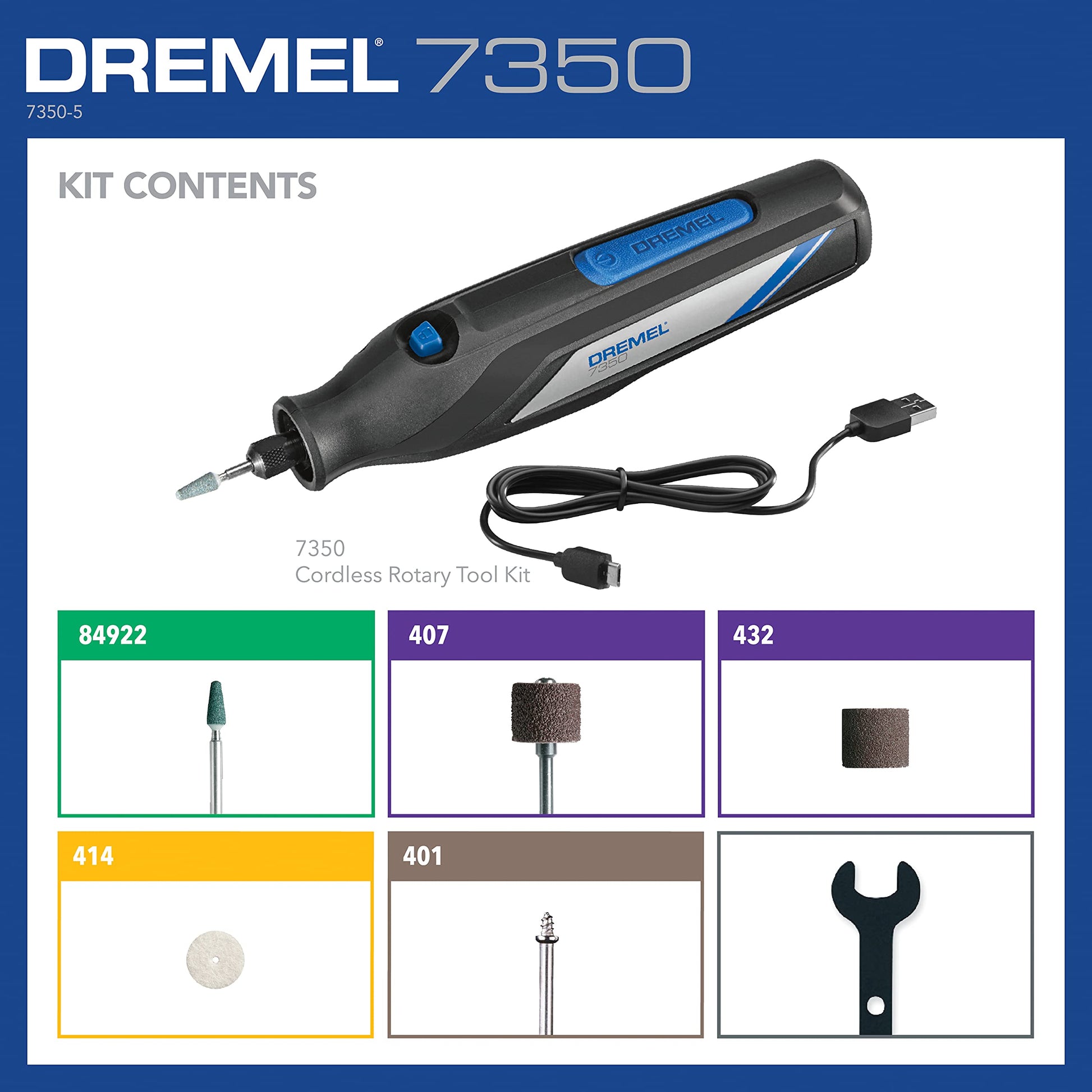 Dremel 7350-5 Cordless Rotary Tool Kit, Includes 4V Li-ion Battery and 5 Rotary Tool Accessories - Ideal for Light DIY Projects and Precision Work - WoodArtSupply