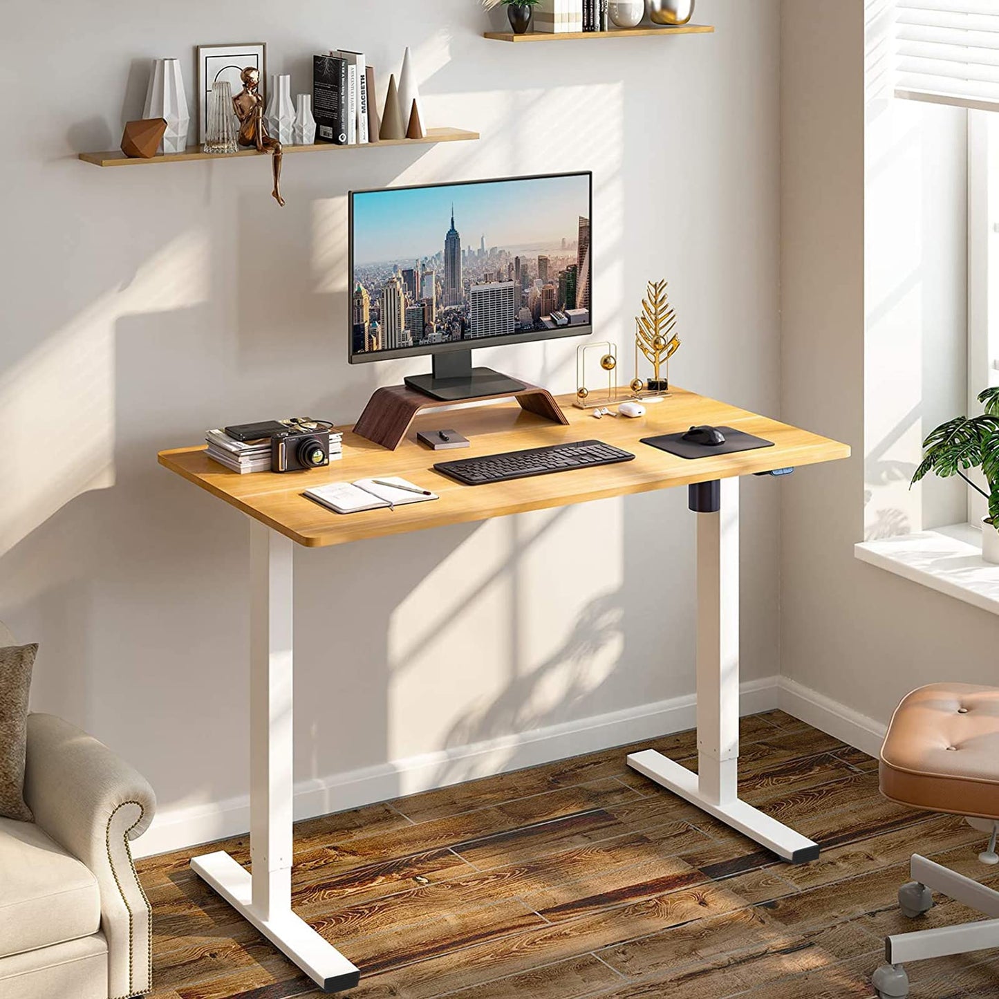 FLEXISPOT Standing Desk 48 x 24 Inches Whole-Piece Desktop Height Adjustable Desk Electric Sit Stand Up Desk Home Office Desks Computer