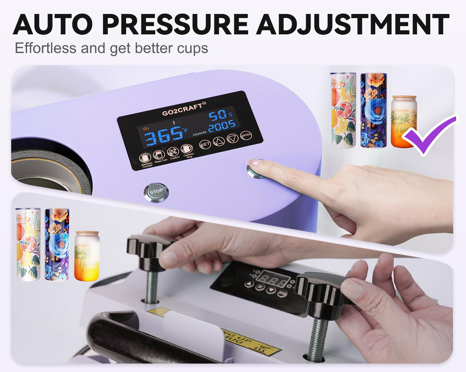 GO2CRAFT Auto Seamless Tumbler Heat Press Machine, Automatic Rotation Advanced Cup Heat Press with Fast & Even Heating, 4 Memory Modes for 11-30oz GO2CRAFT