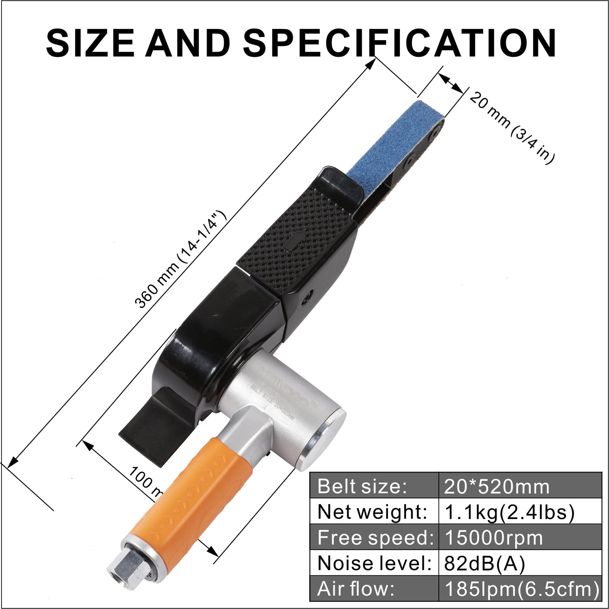 Air Belt Sander 3/4" x 20-1/2" Belt Size Pneumatic Tool with 12pc Belts (#40, 60, 80 & #120), Good for Deburring, Sanding and Finishing (3/4" x - WoodArtSupply