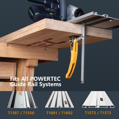 POWERTEC 71542 Quick Release Ratcheting Table Clamp for MFT and Guide Rail System, 7” Capacity x 2-3/8” Throat Depth, 2 Pack - WoodArtSupply