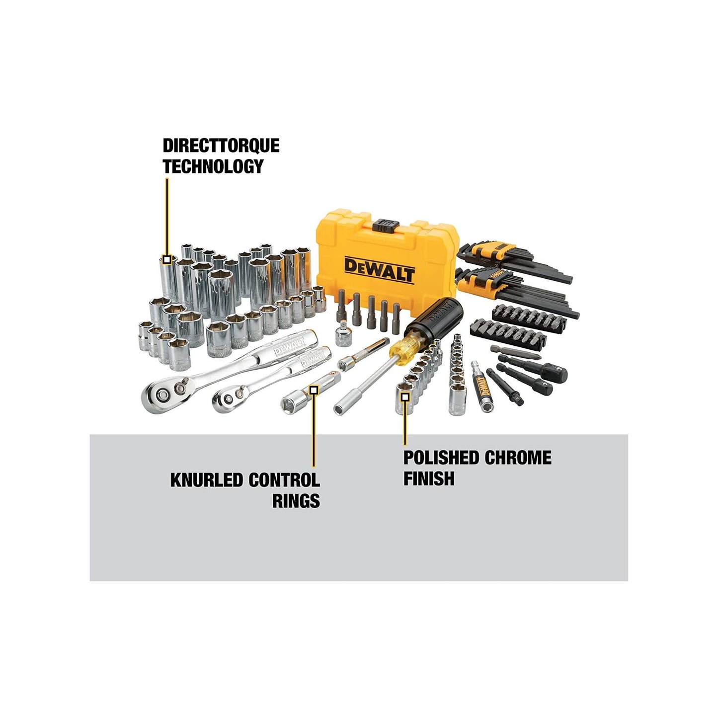 DEWALT Mechanics Tools Kit and Socket Set, 1/4" & 3/8" Drive, SAE, 108-Piece (DWMT73801) - WoodArtSupply