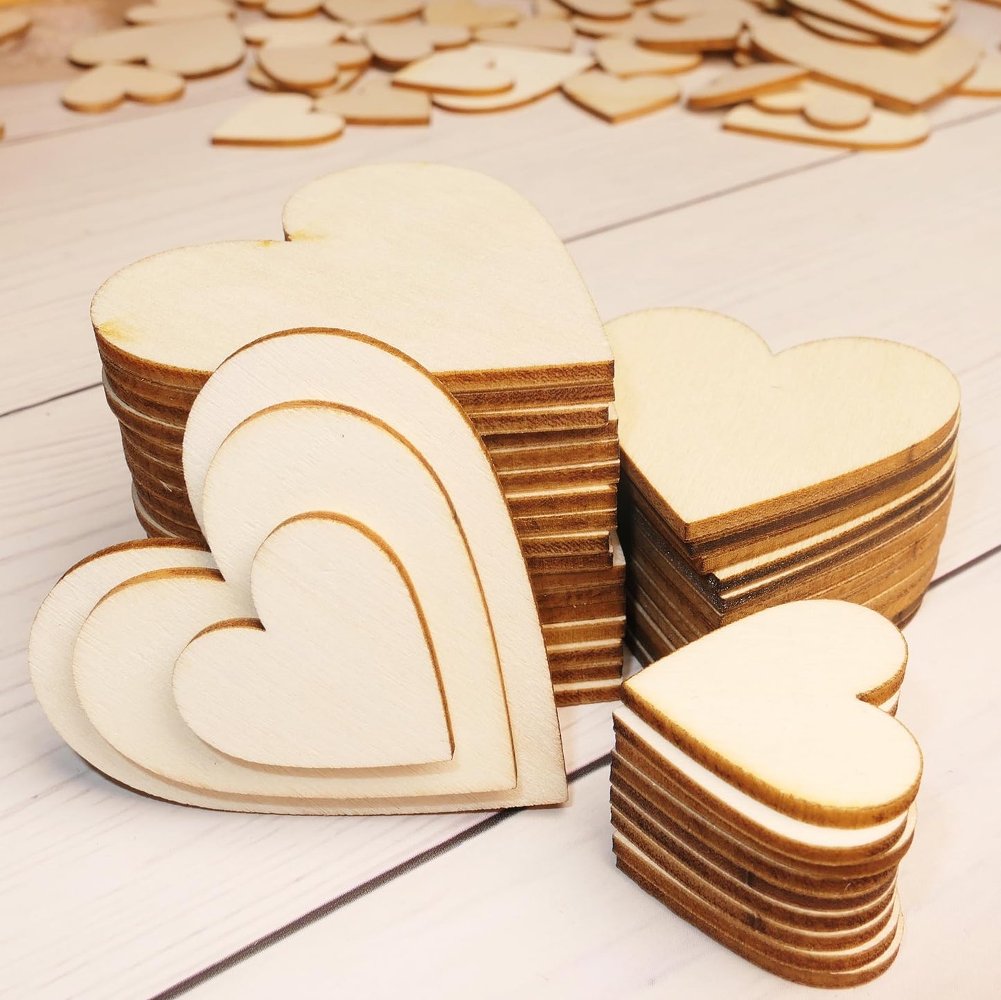 HADDIY Small Wood Hearts for Crafts,175 Pcs Different Size Unfinished Wooden Heart Cutouts Pieces for Wedding Guest Book,Valentine'Day Craft and