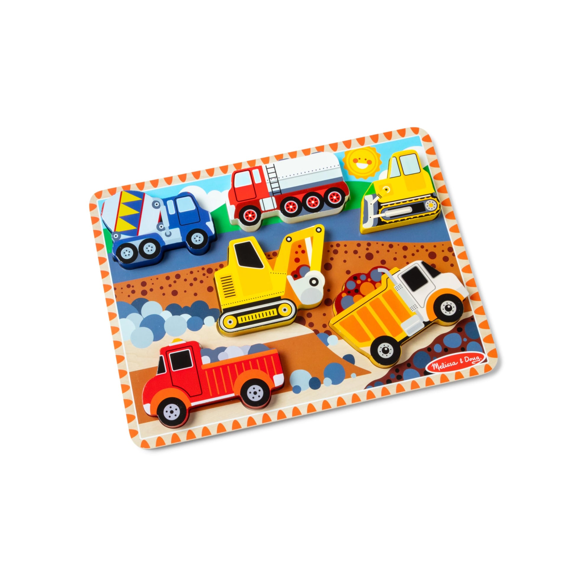 Melissa & Doug Construction Vehicles Wooden Chunky Puzzle (6 pcs), Multicolor, 11.95 x 8.95 x 1.0 - WoodArtSupply