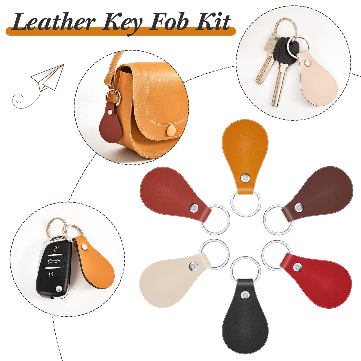 Taiyin 30 Pcs Leather Key Fob Kit for DIY Craft, PU Leather Key Fobs Blanks with Rivets and Key Rings for Laser Engraving Keychain Making Leather Taiyin