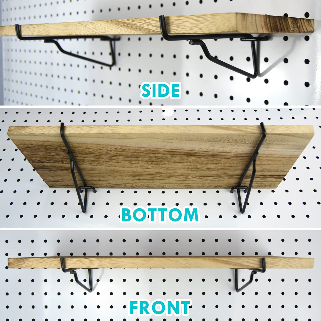 2 Pack Pegboard Shelves, Wooden Shallow Shelf for 1/4 inch Peg Board Organizer Accessories, Shelves and Baskets Brackets, Display and Storage Rack LIGHT DUST