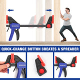 WORKPRO 12” & 6” Bar Clamps for Woodworking, 300lbs & 150lbs Load, One-Handed Spreader/Clamp, Quick-Clamp F Wood Clamps Set for Hand Wood Working WORKPRO