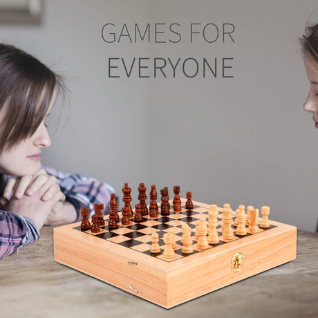 Juegoal 4-in-1 Wooden Fast Sling Puck Set for Kids and Adults, Chess, Checkers, Tic Tac Toe Games, Travel Portable Folding Tabletop Chess Board Game Juegoal