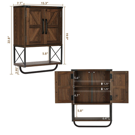 RUSTOWN Farmhouse Rustic Medicine Cabinet with Two Barn Door,Wood Wall Mounted 3-Tier Storage Cabinet with Adjustable Shelf and Towel Bar for RUSTOWN