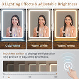 Tiptiper Makeup Vanity with Lights & Charging Station, Vanity Table with Time Display Mirror, Ambient Light, Storage Cabinets, Rustic Brown and Black Tiptiper