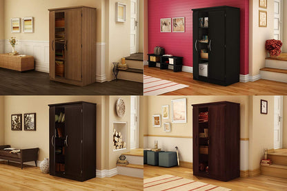 South Shore Tall 2-Door Storage Cabinet with Adjustable Shelves, Royal Cherry - WoodArtSupply