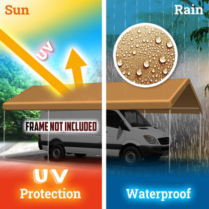 BenefitUSA 12'x20' Upgraded Carport Canopy Tent Garage Replacement Car Shelter Cover with Bungees,Frame is not Included (Tan) - WoodArtSupply