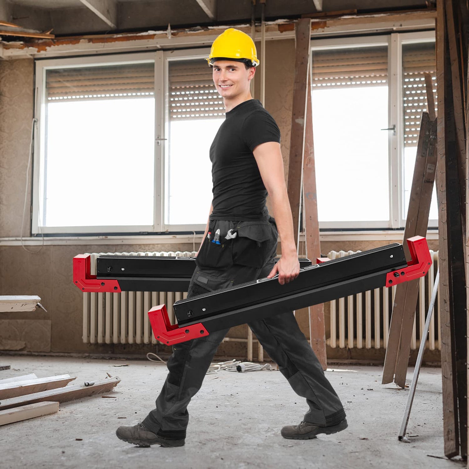 GOFLAME Folding Sawhorses 2 Pack, Portable Sawhorse with Height Adjustable Legs, Metal Top for 2 x 4, Easy Carry Handle, Heavy-Duty Steel Sawhorse GOFLAME