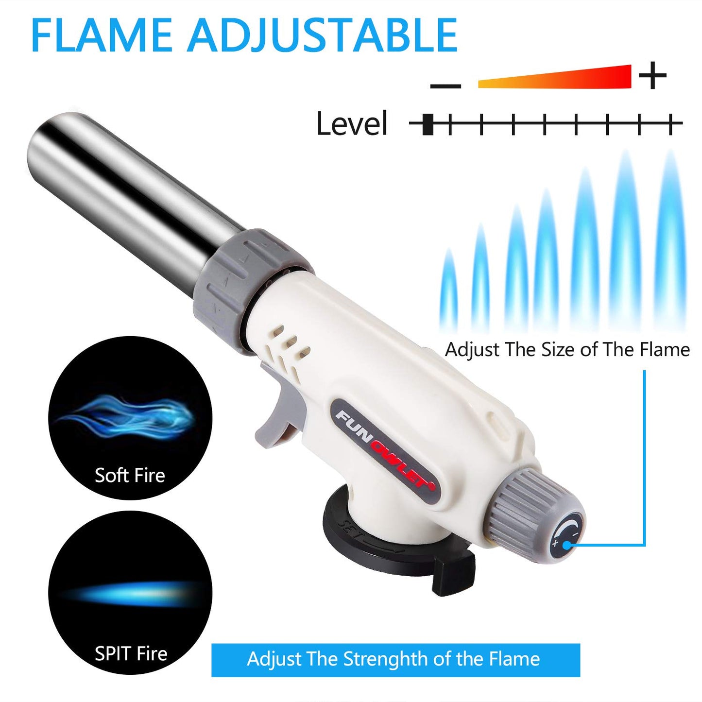 FunOwlet,Butane Torch Kitchen Blow Lighter, Culinary Torches Head Professional Chef Cooking Adjustable Flame For Sous Vide, Creme Brulee, Baking, BBQ - WoodArtSupply