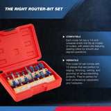 HILTEX 10100 Tungsten Carbide Router Bits, 15 Piece Router Bit Set, 1/4” Router Bit Shank Tungsten Carbide Router Bits, Chamfer Router Bits for Hiltex
