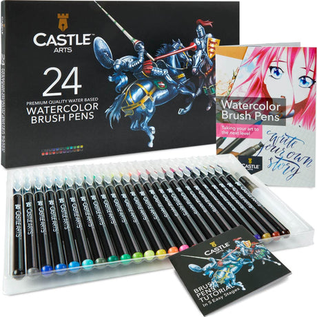 Castle Art Supplies Watercolor Brush Pens Set | 24 Lively colors, with Flexible Nylon Tips | For adult Coloring,Painting, Lettering – Artists and Castle Art Supplies
