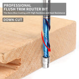 Downcut Spiral Flush Trim Router Bit, 1/4 Inch Shank Solid Carbide Flush Trim Router Bits Spiral with Nano Coated by EANOSIC (1/4" Shank Down-Cut) EANOSIC