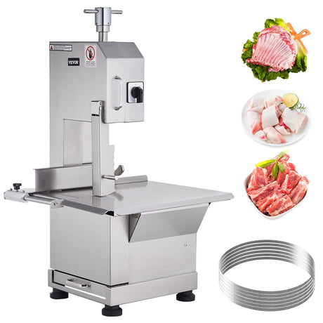 VEVOR Commercial Electric Meat Bandsaw, 2200W Stainless Steel Countertop Bone Sawing Machine, Workbeach 18.5" x 20.9", 0-7.1 Inch Cutting Thickness, VEVOR