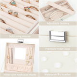 DesignSter Jewelry Organizer Box, 5 Layers Jewelry Box with side compartment, Large Leather Jewelry Storage Case With Mirror For Necklaces Earrings DesignSter