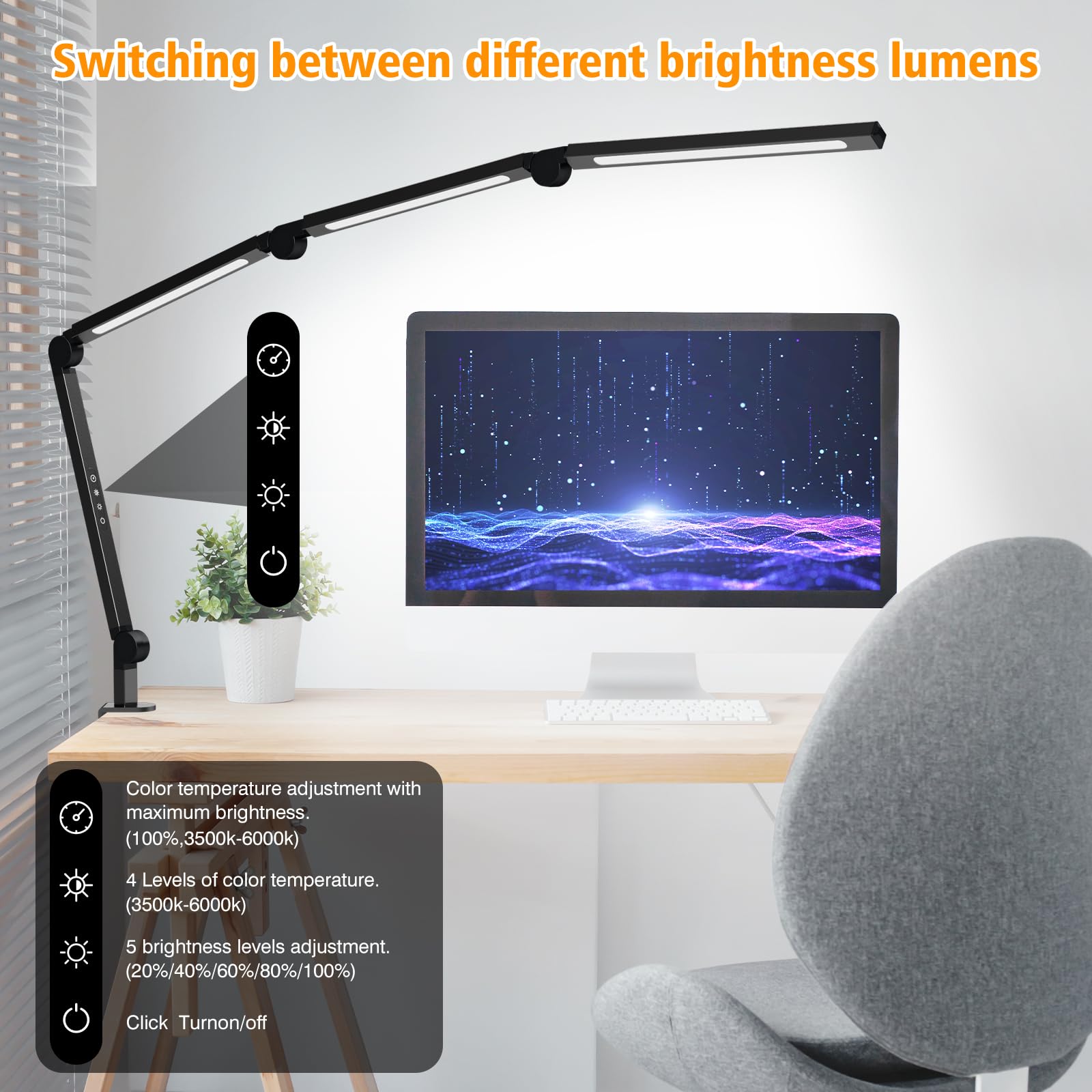 LED Desk Lamp with Clip,Flexible 4 Section 3 Light Source Office Desk Lamp,4 Color Temperatures and 5 Brightness Level Desk Light,Night Eye - WoodArtSupply