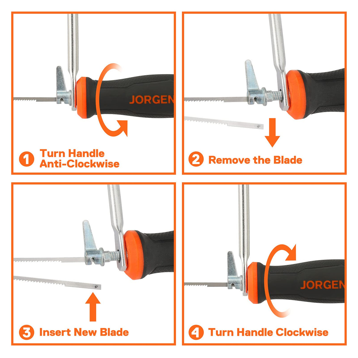 JORGENSEN Pro Coping Saw, Coping Frame and Extra 2pcs 6-1/2 Inch Replacement Blades Set for Woodworking, Plastic, Rubber, and Soft Metal Cutting Jorgensen