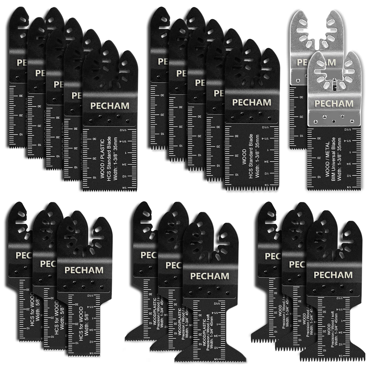 PECHAM 21PCS Universal Wood Metal Oscillating Multitool Quick Release Saw Blades Fit Porter Cable Black & Decker Rockwell Ridgid Ryobi Milwaukee - WoodArtSupply