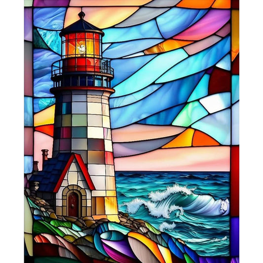 DIYDECORFUN Stained Glass Lighthouse Diamond Painting Kits for Adults,DIY 5D Diamond Art Kits for Beginners Full Drill Diamond Dots Painting by - WoodArtSupply